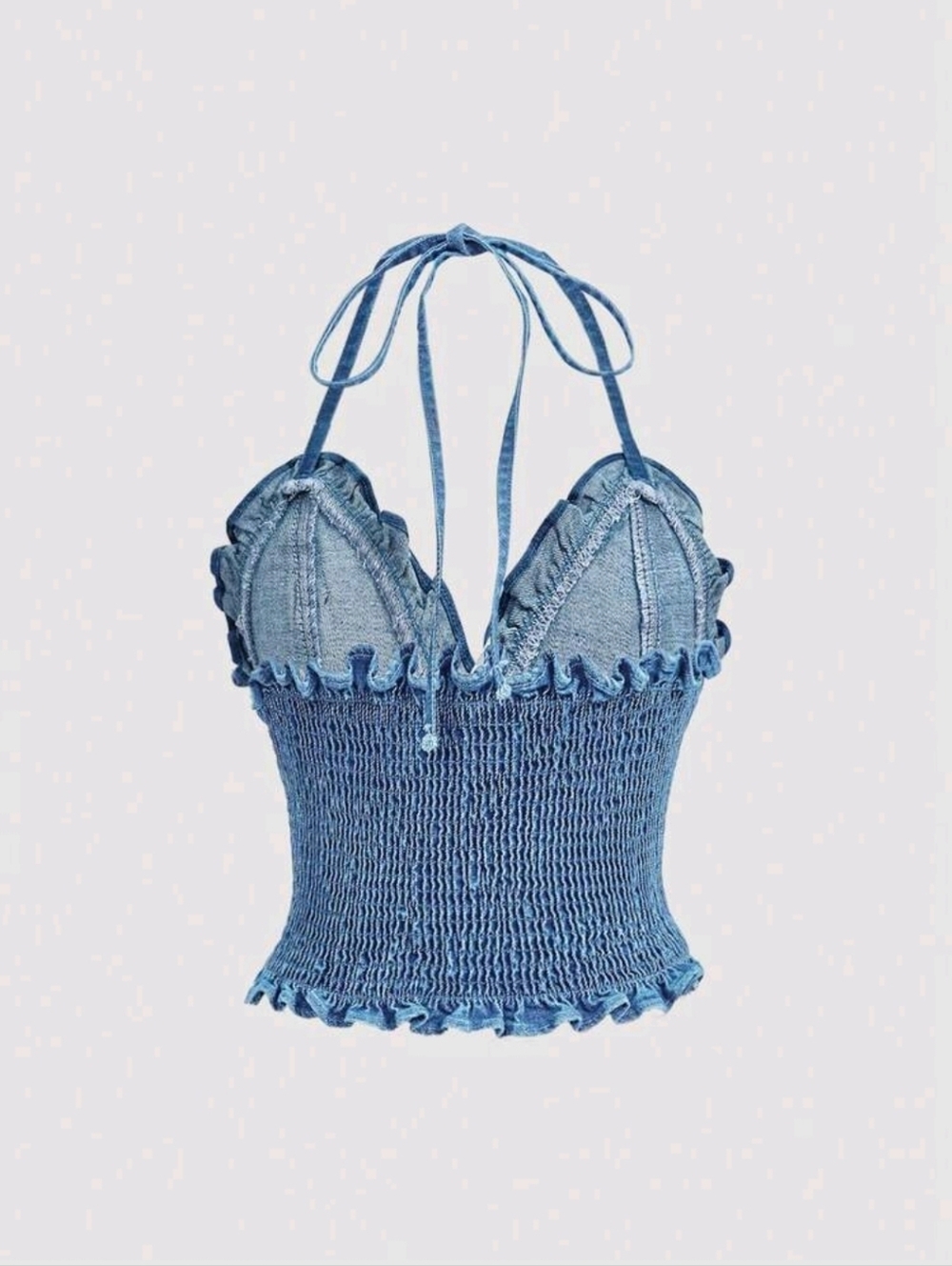 SHEIN Blue Denim Ruffle Halter Corset Cami - Picture 2 of 4